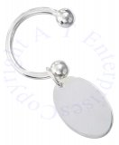 Sterling Silver Engraveable Oval Tag 31mm Horseshoe Key Ring