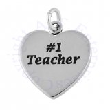 Engraveable Word Number One Teacher Heart Charm