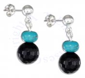Black Onyx Turquoise Bead Post Drop Earrings