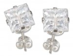 Segmented Cut 6mm Square Cubic Zirconia Stud Earrings