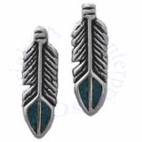Southwest Inlaid Blue Turquoise Chips Eagle Feather Post Earrings