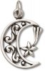 Filigree Waning Crescent Moon Charm With Mystical Shooting Star