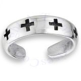 Five Antiqued Christian Crosses Adjustable Toe Ring