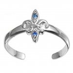 Fleur De Lis Sapphire Blue Cubic Zirconia Adjustable Toe Ring