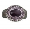 Black Onyx Side Ring Marcasite Border On Shank