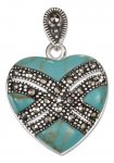 Turquoise Heart Pendant Marcasite Bands