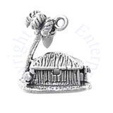Sterling Silver 3D Grass Hut With Palm Tree Charm
