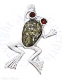 Green Amber Frog Brooch Pin
