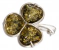 Green Amber Shamrock Three Leaf Clover Brooch Pin