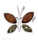 Green Honey Cognac Amber Butterfly Brooch Pin Pendant