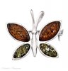 Green Honey Cognac Amber Butterfly Brooch Pin Pendant