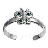 Green Cubic Zirconia Butterfly Adjustable Toe Ring