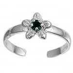 Green Cubic Zirconia Daisy Flower Adjustable Toe Ring