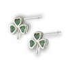 Green Glass Three Leaf Clover Irish Shamrock Post Earrings