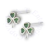 Green Glass Three Leaf Clover Irish Shamrock Post Earrings
