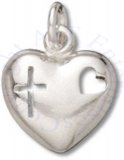Small Puffed Heart With Heart And Cross Cutouts Charm