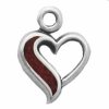 Mini Cut Out Heart With Simulated Red Coral Inlay Charm