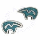 Southwest Inlaid Blue Turquoise Chips Heartline Bear Post Earrings