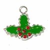 3D Holly Berry Charm With Green Enamel Leaves And Red Enamel Berries