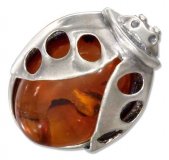 Honey Cognac Amber Ladybug Brooch Pin