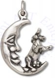 3D Horned Heifer Cow Jumping Over Waning Crescent Man In Moon Charm
