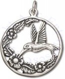 Hummingbird With Flowers In Disc Charm