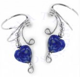 Blue Lapis Lazuli Heart Bead Wave Ear Cuff Wrap Set