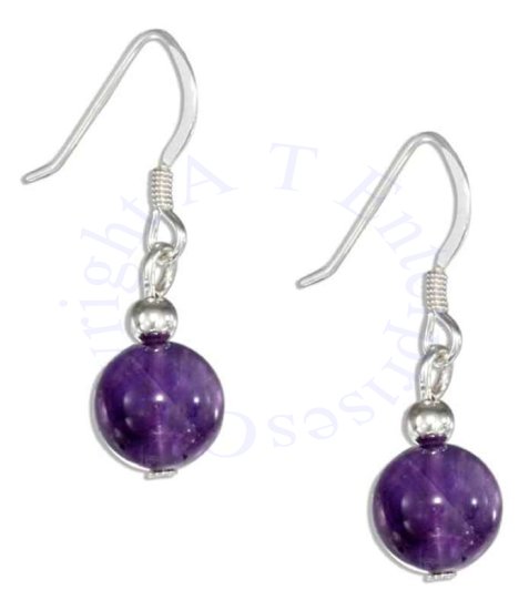 Amethyst Ball Bead Dangle Earrings - Click Image to Close