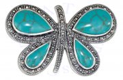 Large Turquoise Marcasite Butterfly Brooch Pin