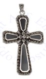 Marcasite Christian Religious Cross Pendant Black Onyx Accents