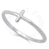 Lightweight Side Laying Christian Cross Ring With Grooved Band