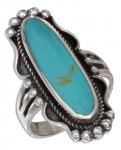 Rope Beaded Edging Long Turquoise Ring