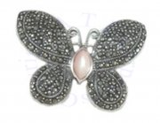 Marcasite Pink Mother Of Pearl Butterfly Brooch Pin