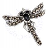 Black Onyx Marcasite Dragonfly Brooch Pin