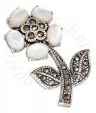 Marcasite Mother Of Pearl Flower Brooch Pin