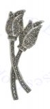 Marcasite Tulip And Stem Flower Brooch Pin
