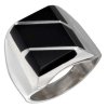 Men's Striped Cut Rectangular Black Obsidian Ring