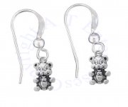 Mini 3D Teddy Bear With Bowtie Dangle French Wire Earring