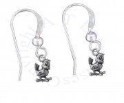Mini Young Cartoon Bird Sitting On Branch Danfle French Wire Earrings