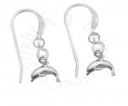 3D Mini Dolphin Jumping To Left Dangle French Wire Earrings