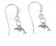 Mini Partial 3D Dolphin With Baby Calf Dangle French Wire Earrings