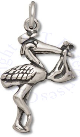 3D Mini Standing Stork Carrying Baby Bundle Charm - Click Image to Close