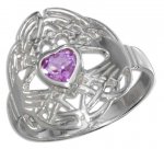 Celtic Claddagh Solitaire Amethyst Ring