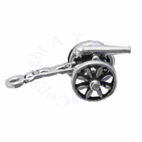 3D Moveable Civil War Three Inch Rifle Cannon On Wheels Charm - Click Image to Close