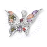 Multicolored Cubic Zirconia Large Butterfly Pendant