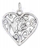 "NIECE" Open Filigree Heart Charm