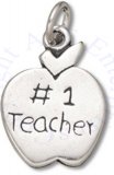 #1 TEACHER Apple With Stem And Leaf Charm