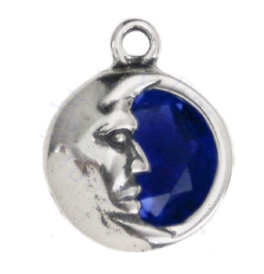 One Sided Blue Cubic Zirconia Man In The Waning Moon Charm - Click Image to Close