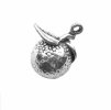 Sterling Silver 3D Orange Fruit With Stem and Leaves Charm