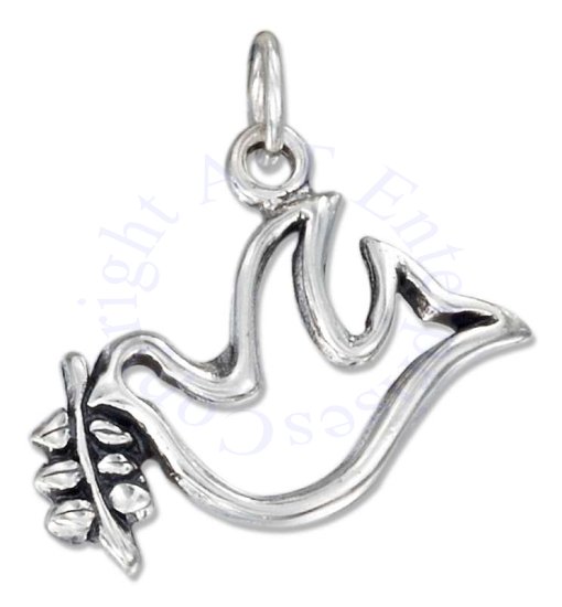 Cutout Flying Peace Dove With Olive Branch Charm - Click Image to Close